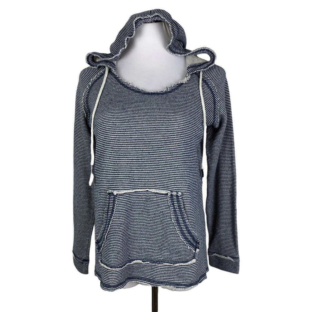 Ocean Drive Striped Hooded Drawstring Sweatshirt Women's Small Navy Blue White - Picture 6 of 10